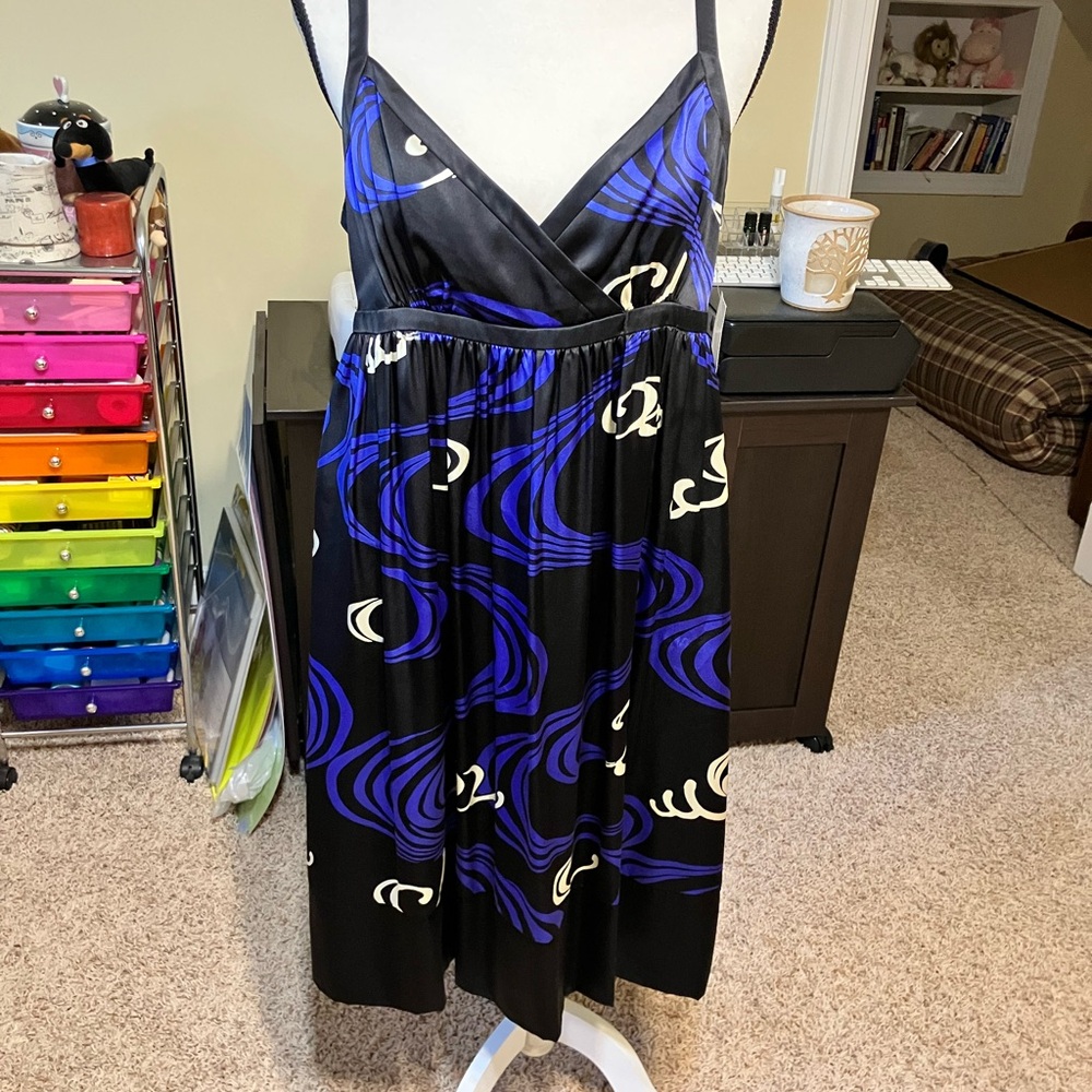 Maggy London Black and Blue Midi Dress